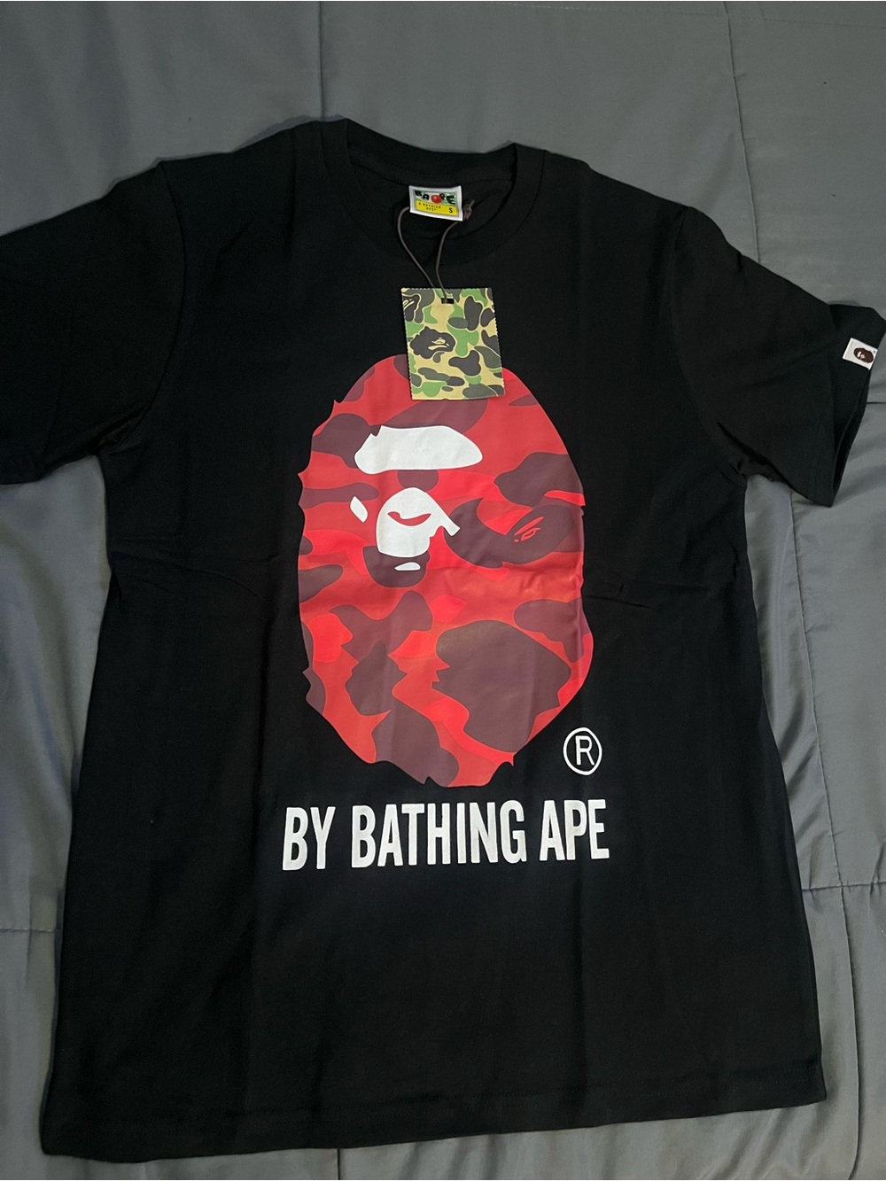 Black Bathing Ape Tee with Red Camo Ape Logo
